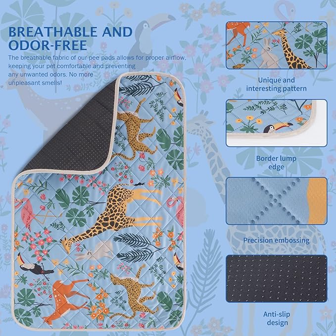 IEUUMLER Washable Pee Pads for Dogs, 2 Pack Forest Pattern Reusable Waterproof Puppy Pads, Non-Slip Super Absorbent Dog Training Pad for Playpen Crate Bed EU013 Blue Jungle, 36x24