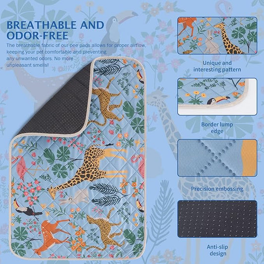 IEUUMLER Washable Pee Pads for Dogs, 2 Pack Forest Pattern Reusable Waterproof Puppy Pads, Non-Slip Super Absorbent Dog Training Pad for Playpen Crate Bed EU013 Blue Jungle, 36x24