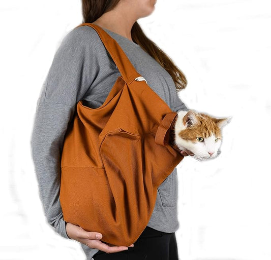 Cat-in-the-Bag Cozy Comfort Carrier - Large Caramel Cat Carrier Soft and Pet Carrier for Medication Administration, Nail Clipping, Travel, Vet Visits, and Dental Care
