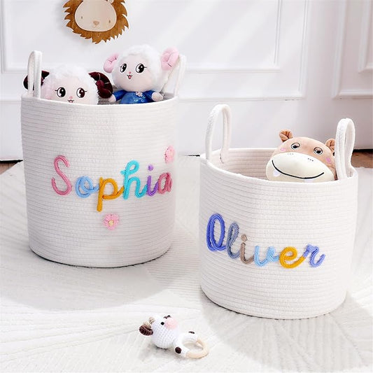 JUPPE Pet Dog Basket with Personalized Name, Dog Toys Storage Organizer Custom Cotton Rope Basket Nursery Decor (XXL Basket)