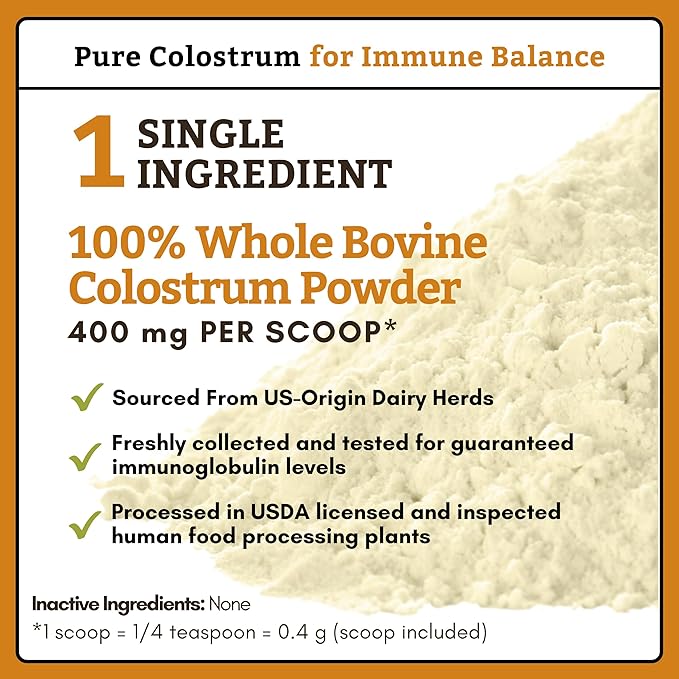 Wholistic Pet Organics Colostrum for Dogs & Cats - Bovine Colostrum Powder - Cat & Dog Allergy Relief, Immune Support & Itching Skin Relief - Cat and Dog Vitamins for Itchy Skin - 2 oz - 140 Scoops
