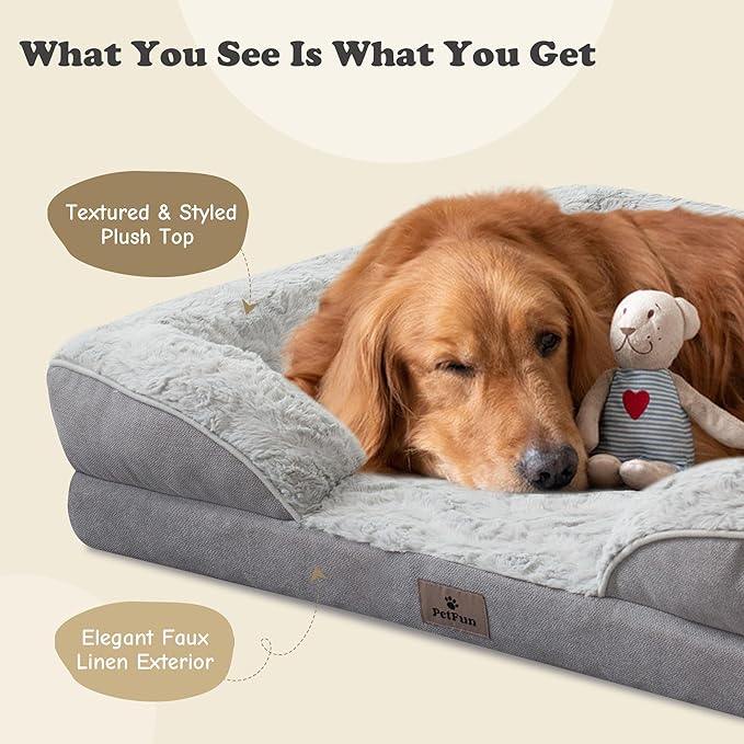 XXL Orthopedic Dog Beds Large Sized Dog - Washable Large Dog Cat Bed Waterproof, Comfort Dogs Couch Sofa with Washable Removable Cover, Pet Bed with Nonskid Bottom, Light Grey, 53"