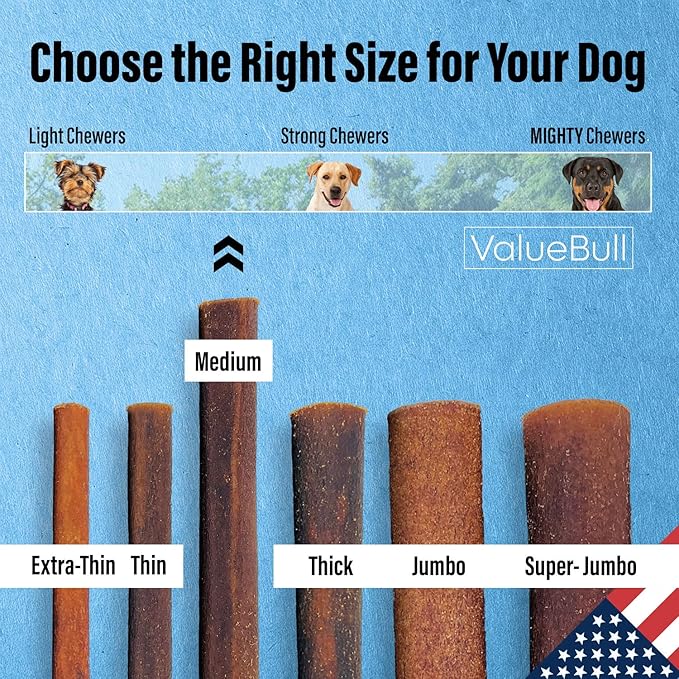 ValueBull USA Collagen Sticks for Dogs, 12 Inch Medium Chews, Natural Long-Lasting Dog Treats, 25 Count - Promotes Joint, Skin & Coat Health with Glucosamine and Chondroitin
