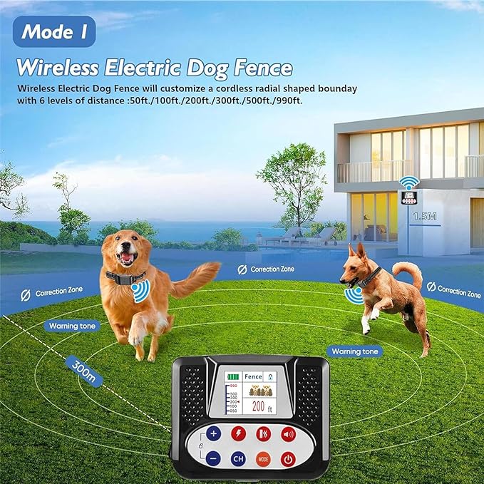 Wireless Dog Fence, Electric Dog Fence & Remote Training Collar, Adjustable Control Range, IP67 Waterproof Training Collar, Pet Boundary Container Containment System, Harmless for All Dogs,for3dogs