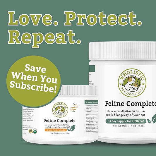 Wholistic Pet Organics Feline Complete Organic Pumpkin - 4 Oz - Multivitamin & Probiotic Powder for Cats - Natural Cat Food & Digestive Support
