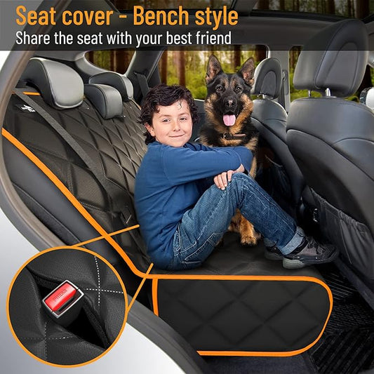 Active Pets Orange Car Rear Seat Cover for Dogs, Durable Waterproof & Scratch Resistant Vehicle Backseat Protector, Nonslip Dog Accessory & Pet Protection for Back Seats, Machine Washable
