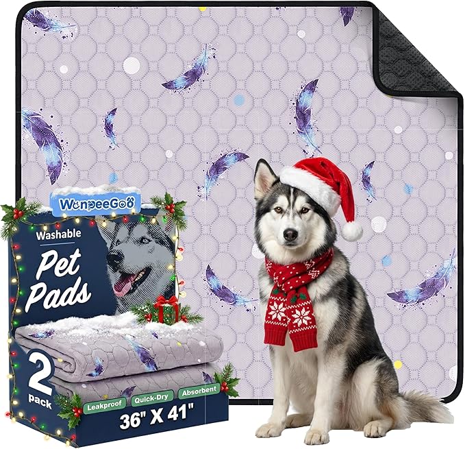 Washable Pee Pads for Dogs, 2Pack Reusable Puppy Pads, Super Absorbent & Leakproof Dog Pads, Anti-Slip Dog Pee Pads for Puppy Training & Incontinence, Feather Pattern 36"x41"