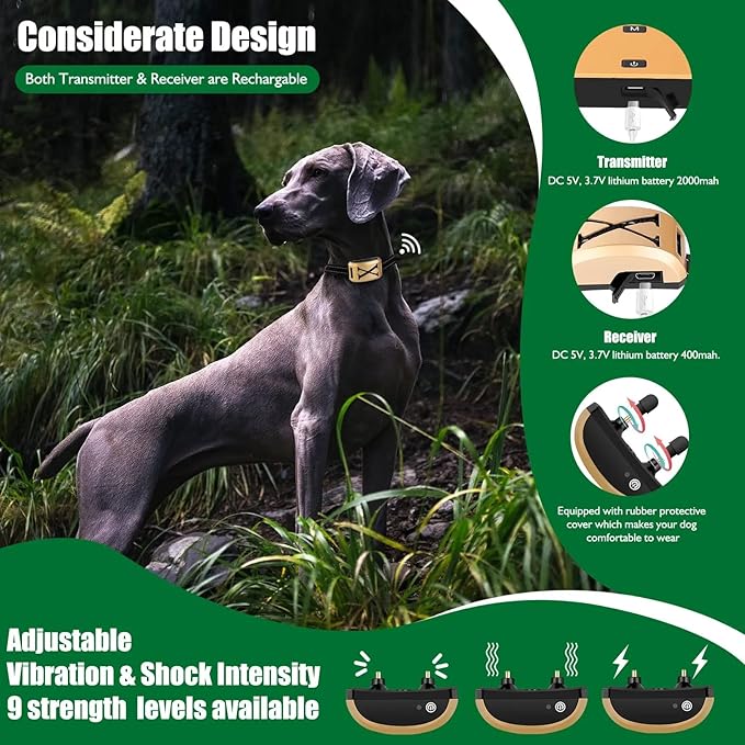 Wireless Dog Fence, Pet Boundary Containment System, IP67 Waterproof Rechargeable Training Collar Receiver, Vibration & Shock, Range of 80-1640ft, Electric Pet Fence for Stubborn Dogs,for1dog