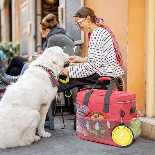 Multi-Function Pet Travel Bag - Ideal for Week Away/Overnight Trips - Cat & Dog Travel Accessories with Diaper Bag Style & Multiple Pockets