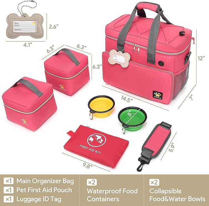 Multi-Function Pet Travel Bag - Ideal for Week Away/Overnight Trips - Cat & Dog Travel Accessories with Diaper Bag Style & Multiple Pockets