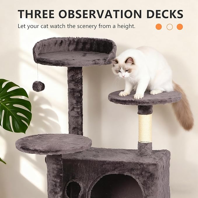 BestPet | 54" Cat Tree Tower | Purple Gray | Sturdy, Easy to Assemble, Multi-Level Activity Center with Sisal Scratching Posts, Condos, Perches, Hanging Cat Toys, Observation Decks & Ladder