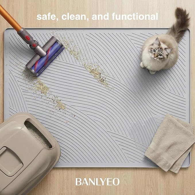 XL Cat Litter Mat - 40x30 in, Water Proof, US Designed Kitty Litter Trapping Mat, Easy to Clean, Scatter Control, Odorless, Less Mess and Clean Floors, Pet Supplies for Indoor Cats, Light Gray