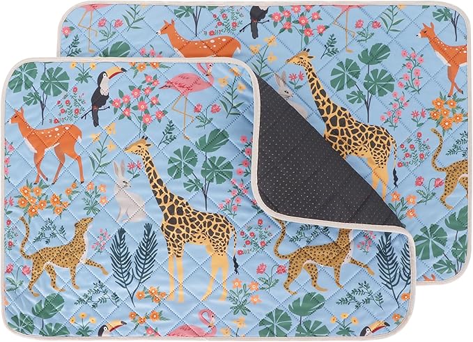 IEUUMLER Washable Pee Pads for Dogs, 2 Pack Forest Pattern Reusable Waterproof Puppy Pads, Non-Slip Super Absorbent Dog Training Pad for Playpen Crate Bed EU013 Blue Jungle, 40x28