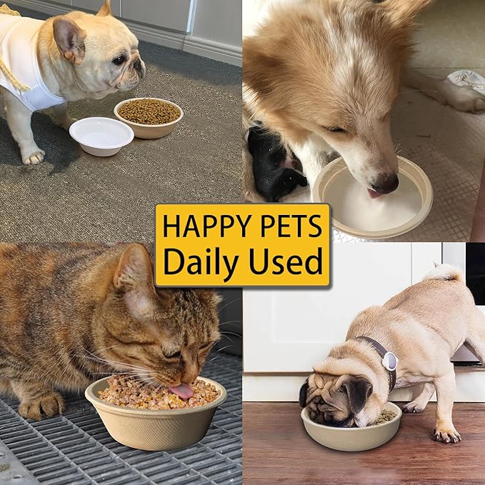 JETKONG 16 oz/2 Cup Disposable Dog Bowls 100pk, 100% Compostable Pets Feeding Bowls Paper Dog Travel Bowls Great for Dry and Wet Dog Food or Water (Natural, Pack of 100)