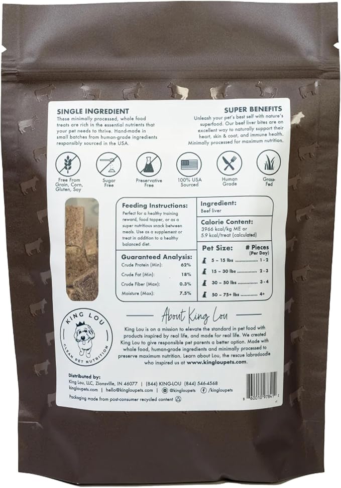 King Lou Pets - Beef Liver Dog Treats - Freeze Dried Liver Treats For Dogs and Cats - USA-Made Dog and Cat Treats - Rich in Iron, Vitamins and Nutrients For Immune Health - 1 lb Prior to Freeze-Drying