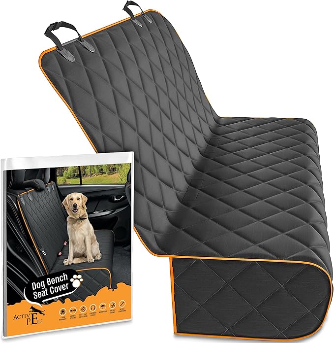 Active Pets Orange Car Rear Seat Cover for Dogs, Durable Waterproof & Scratch Resistant Vehicle Backseat Protector, Nonslip Dog Accessory & Pet Protection for Back Seats, Machine Washable