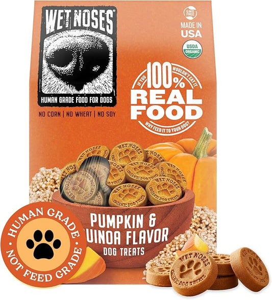 Wet Noses Organic Crunchy Dog Treats – All-Natural, Human-Grade, Non-GMO, Healthy Training & Delicious Snacks for Dogs, for All Dog Sizes & Breeds – Pumpkin & Quinoa, 14oz (Single Pack)