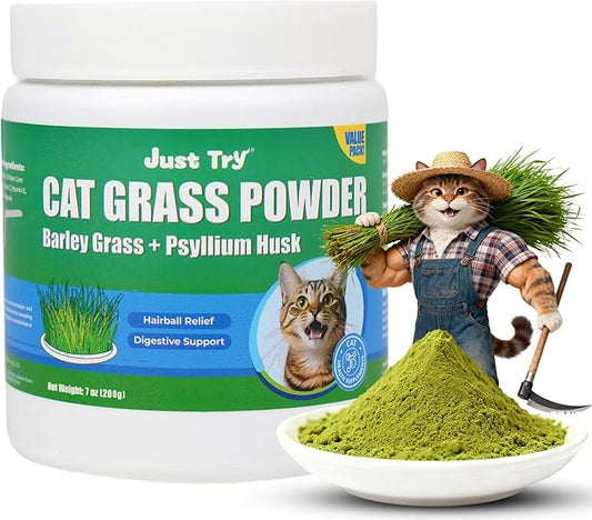 Just Try 7OZ Cat Grass Powder Feline Grass Treats Cat Suppluments Hairball Treatment for Cats Cat Hairball Remedy Gut Health Cat Treats Healthy