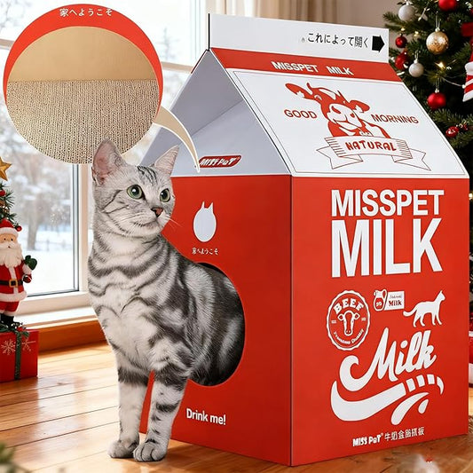 Simple Deluxe Cat Scratching Post, Infinity Shape Cat Scratcher Cardboard, Indoor Cat Toys, Curved Scratching Pad House Bed Furniture Protector, Red Milk Box