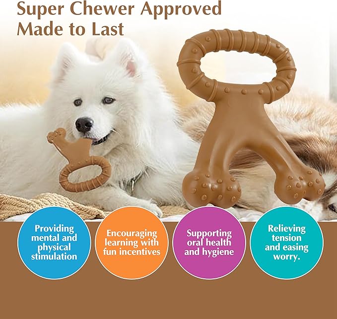 Dog Chew Toys for Aggressive Chewers (2Pcs - Real Beef & Bacon Flavored) - Durable Dog Tough Wish Bone (Upto 60 lbs.) - Indestructible Chew Toys for Dogs for Interactive Play & Dental Benefits