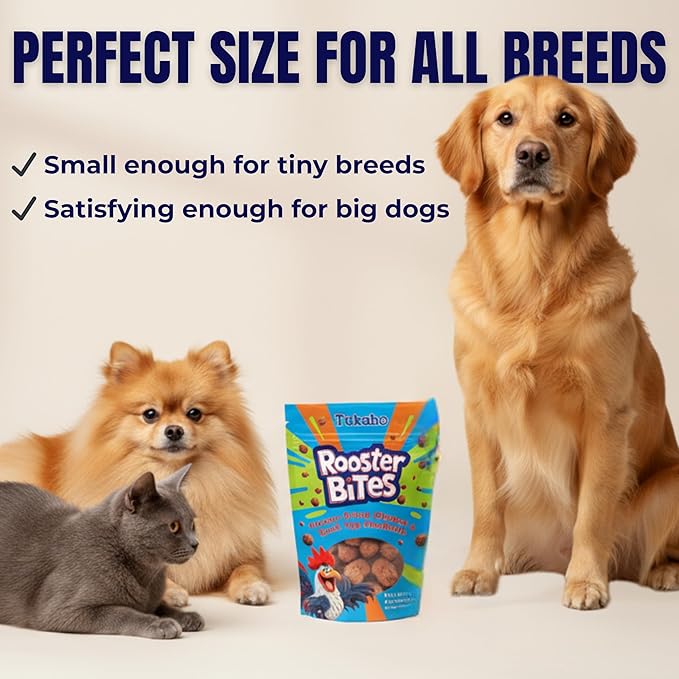 Rooster Bites Chicken Quail Egg Dog & Cat Treats – Only 2 Ingredient Freeze Dried Training Treats - High Protein, All Natural, Made in USA - Picky Eater Approved