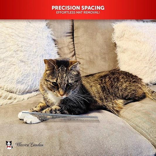 Warren London Cat DeMatter Pro Max | 9" Copper Grooming Comb for Cats | Detangles Mats, Knots & Loose Fur – Gentle, No-Pull Design for Long, Thick, or Tangled Coats | Professional Cat Grooming Tool