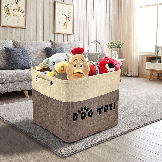 PET ARTIST Large Dog Toy Basket Bin - Rectangular Storage Box Chest Organizer for Dog Toys,Coats,Clothing,Apparel & Accessories & Blanket,Brown,15"x13"x12"
