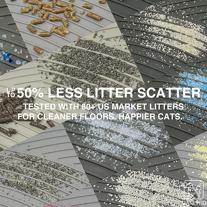 XL Cat Litter Mat - 40x30 in, Water Proof, US Designed Kitty Litter Trapping Mat, Easy to Clean, Scatter Control, Odorless, Less Mess and Clean Floors, Pet Supplies for Indoor Cats, Light Gray