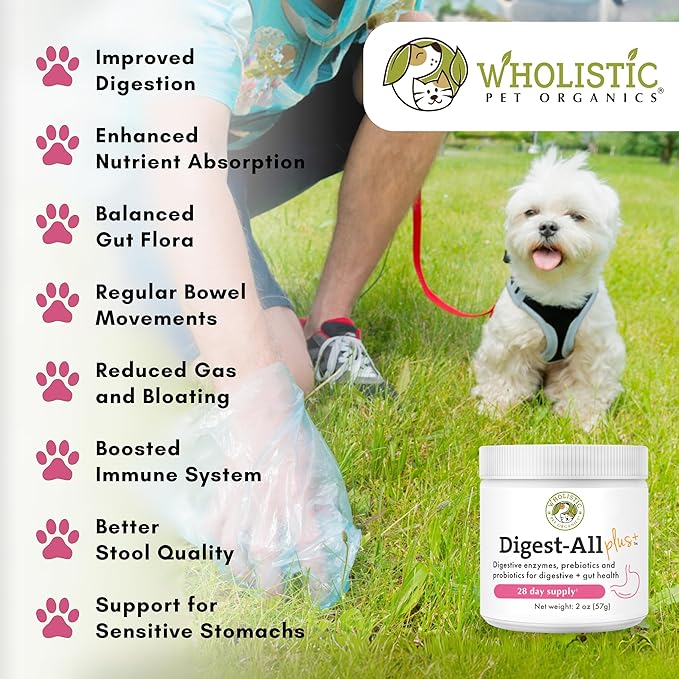 Wholistic Pet Organics Probiotics for Dogs with Digestive Enzymes & Prebiotic Fiber - 2 Oz - Daily Cat & Dog Probiotics for Digestive Health, Anti Diarrhea & Gut Support - Cat Probiotic - 57 Scoops