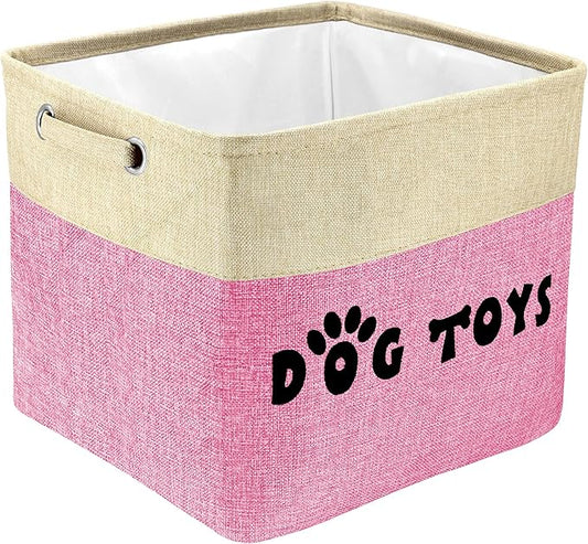 PET ARTIST Large Dog Toy Basket Bin - Rectangular Storage Box Chest Organizer for Dog Toys,Coats,Clothing,Apparel & Accessories & Blanket,Pink,15"x13"x12"