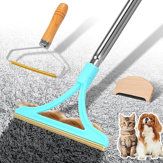 3 in 1 Carpet Rake for Pet Hair Removal 55" Long for Pet Hair,Cat Hair Remover with 3 Modes Adjustable Handle,Reusable Pet Hair Remover Deep Hair Cleaner Remover Tool for Rugs, Mats, Couch, Furniture
