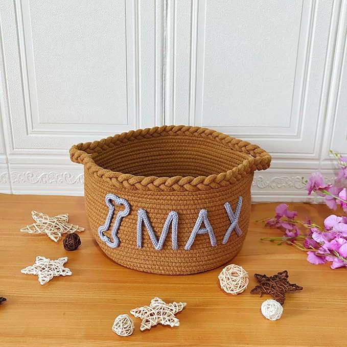 JUPPE Custom Pet Dog Toy or Food Storage Basket with Personalized Name, Dog Toys and Food Storage Box Pet Cat Organizer Bag Gift Cotton Rope Basket Gift (Custom Cat Basket)