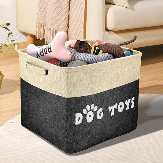PET ARTIST Large Dog Toy Basket Bin - Rectangular Storage Box Chest Organizer for Dog Toys,Coats,Clothing,Apparel & Accessories & Blanket, Black, 15"x13"x12"