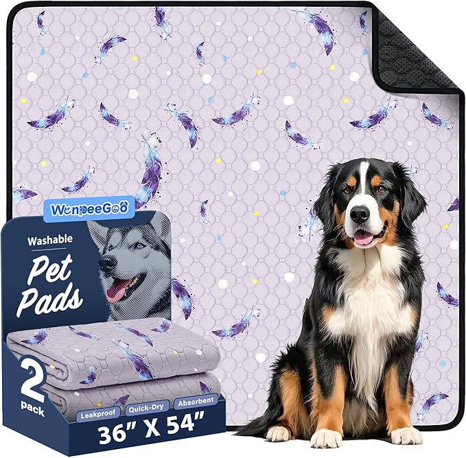Washable Pee Pads for Dogs, 2 Pack Reusable Puppy Pads, Super Absorbent & Leakproof Dog Pads, Anti-Slip Dog Pee Pads for Puppy Training & Incontinence, Leaf Pattern, 36"x54"