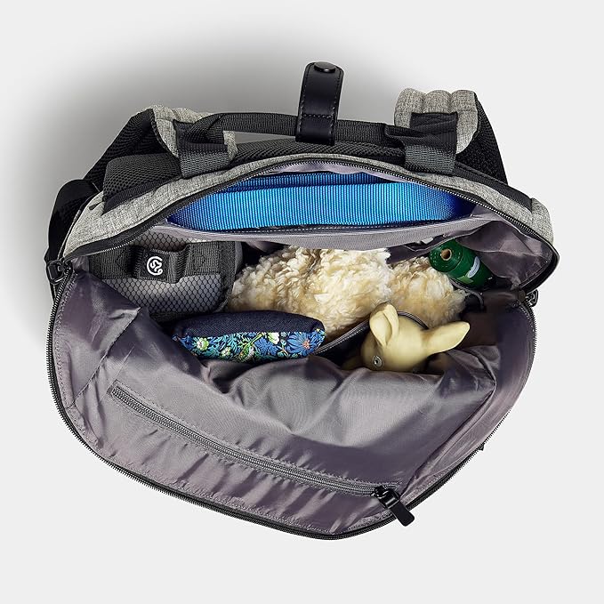 Porter 2-in-1 Dog Gear Backpack – Premium Dog Travel Bag with 10 Pockets, Zip-Off Treat Pouch, Leash Clip, Waterproof Pockets & Water Bottle Holder – Weekend, Hiking, Camping, Heather Grey