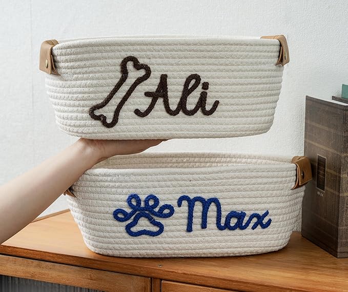 JUPPE Custom Pet Dog Toy Basket with Personalized Name, Cat or Dog Toys and Storage Organizer Customize Dog Toy Gift Cotton Rope Basket Gift (For pet)