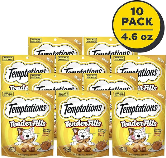 Temptations Tender Fills Crunchy and Soft Adult Cat Treats, Roasted Chicken Flavor, 4.6 oz. Pouch (Pack of 10)