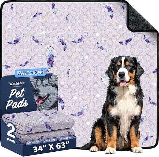 Washable Pee Pads for Dogs, 2 Pack Reusable Puppy Pads, Super Absorbent & Leakproof Dog Pads, Anti-Slip Dog Pee Pads for Puppy Training & Incontinence, Leaf Pattern 34"x63"