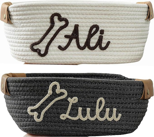 JUPPE Custom Pet Dog Toy Basket with Personalized Name, Cat or Dog Toys and Storage Organizer Customize Dog Toy Gift Cotton Rope Basket Gift (For pet)