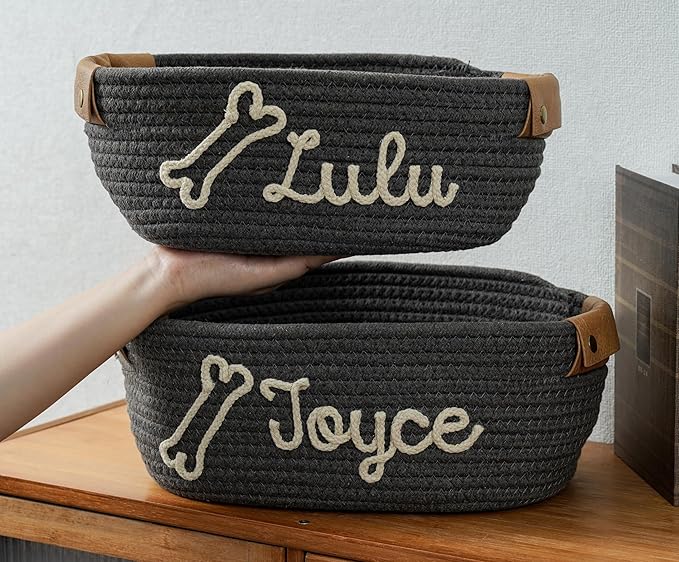JUPPE Custom Pet Dog Toy Basket with Personalized Name, Cat or Dog Toys and Storage Organizer Customize Dog Toy Gift Cotton Rope Basket Gift (For pet)