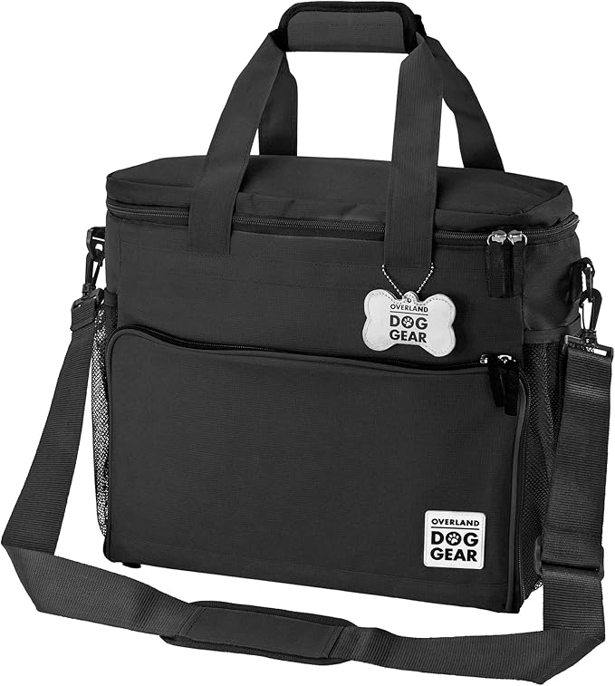 Mobile Dog Gear, Week Away Dog Travel Bag for Medium and Large Dogs, Includes Lined Food Carriers and 2 Collapsible Dog Bowl, Black