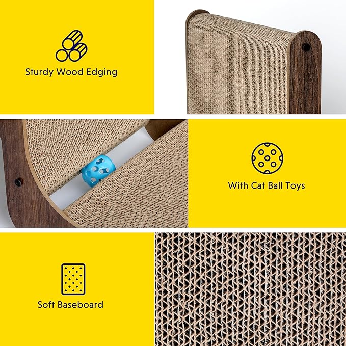 Simple Deluxe Cardboard Cat Scratcher with Cat Toys Ball Track, 24 Inches L-Shaped Scratch Pad, Cardboard Lounge Bed, Stable and Durable, Furniture Protector, Reversible